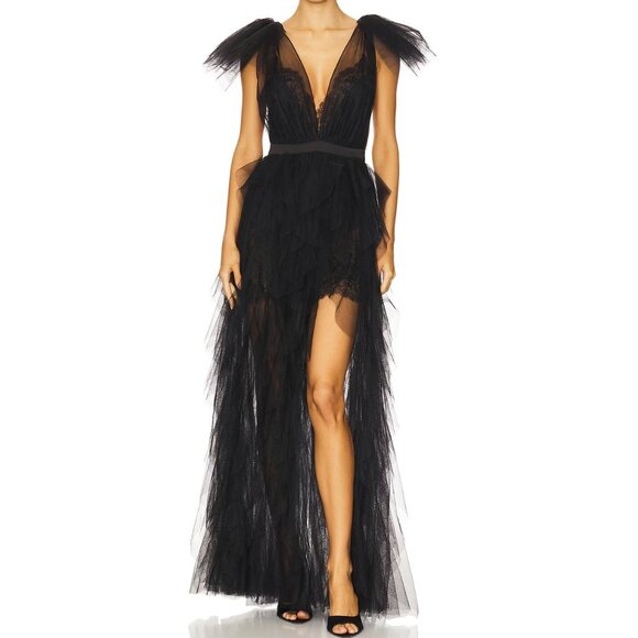 NEW FOR LOVE AND LEMONS MAXINE BLACK TULLE MAXI GOWN DRESS SIZE S - Picture 1 of 12